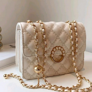 Mini Faux Pearl Decor Quilted Flap Chain Square Bag